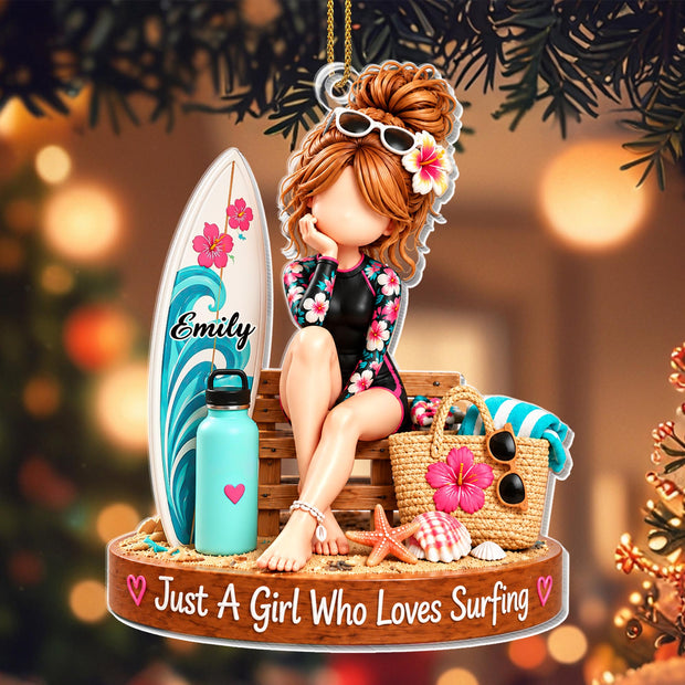 Just A Girl Who Loves Surfing- Personalized Acrylic Ornament - Christmas Gift For Her
