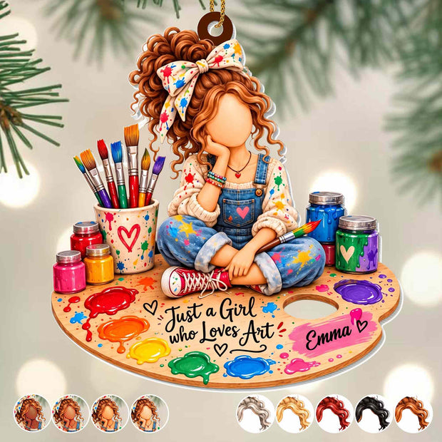 Just A Girl Who Loves Art- Personalized Acrylic Ornament - Christmas Gift For Her