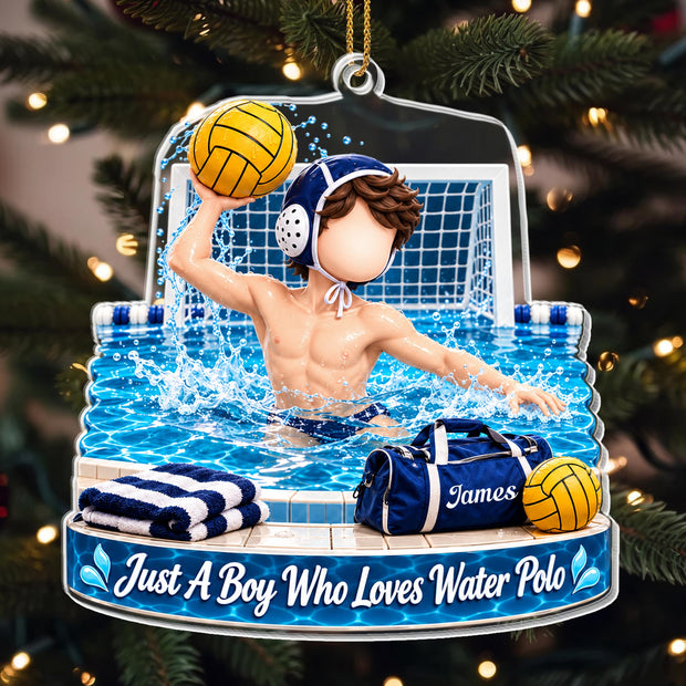 Just A Boy Who Loves Water Polo- Personalized Acrylic Ornament - Christmas Gift For Him