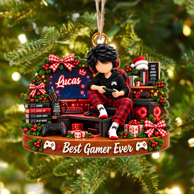 Best Gamer Ever - Personalized Wood Ornament - Christmas Gift For Him