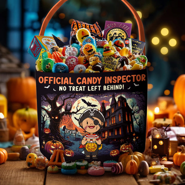 Halloween Official Candy Inspector - Personalized Canvas Bucket Bag - Halloween Gift For Kids