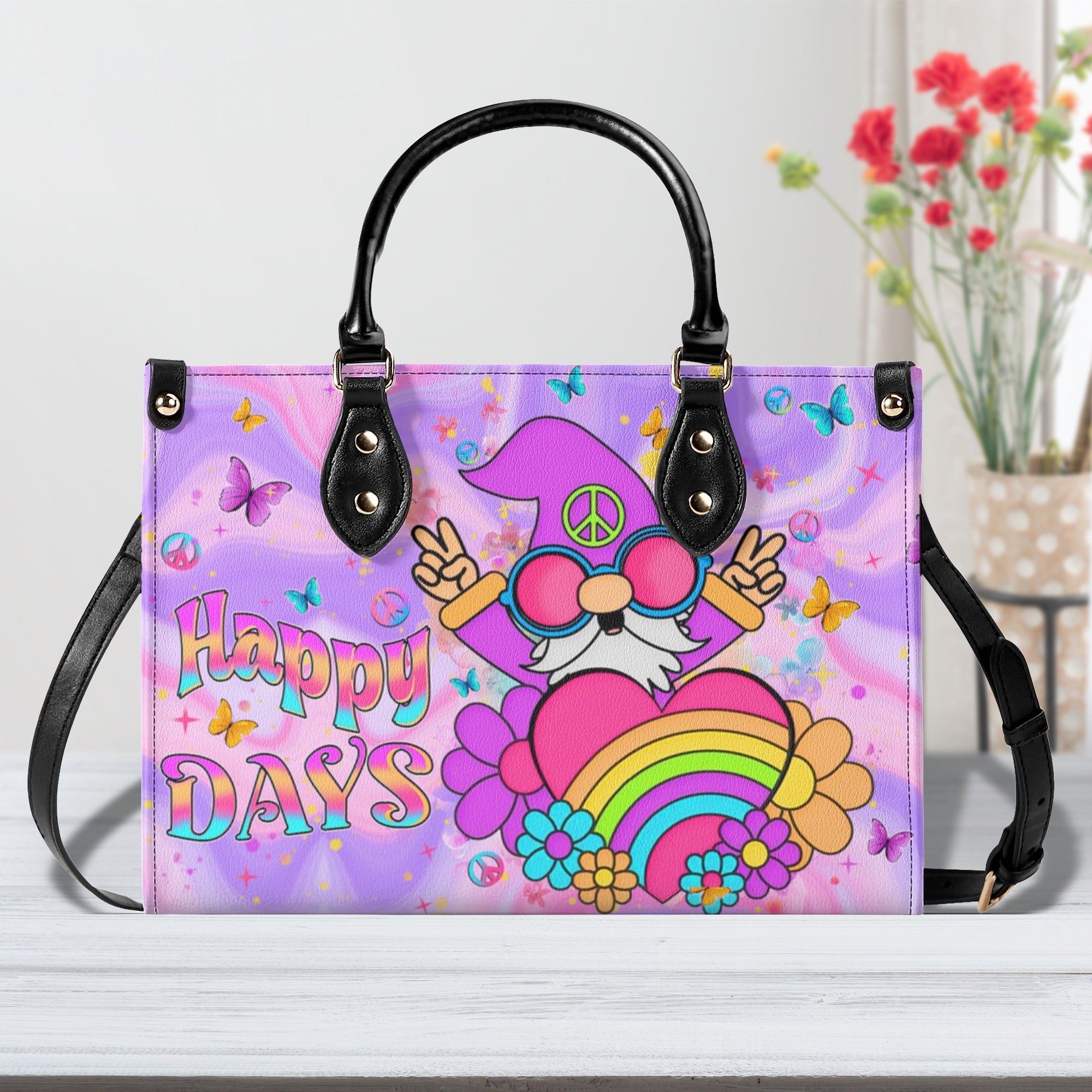 Happy Days Gnome Colorful Heart Hippie Leather Bag Gift for Women _1_ qoUzH