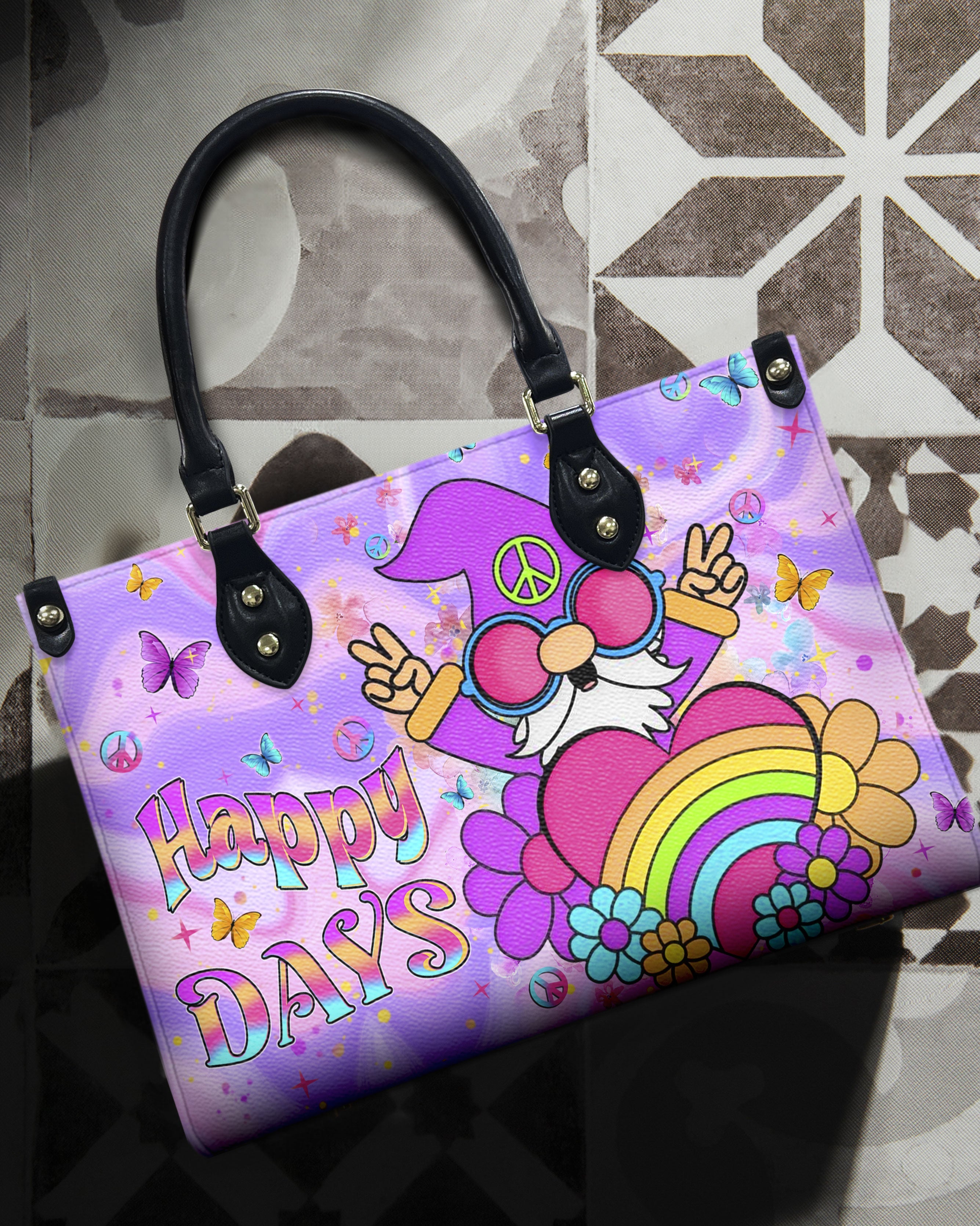 Happy Days Gnome Colorful Heart Hippie Leather Bag Gift for Women _9_ IWFR3