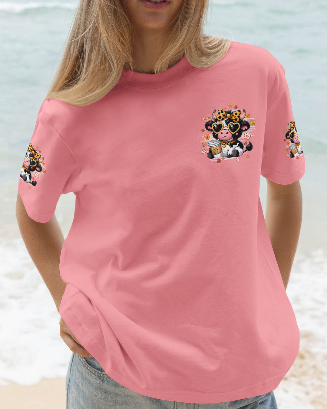 Heifer Be Tripping Funny Pink Cow Leopard Bow _26 Peace Sign AOP Shirts _13_ a8yHL