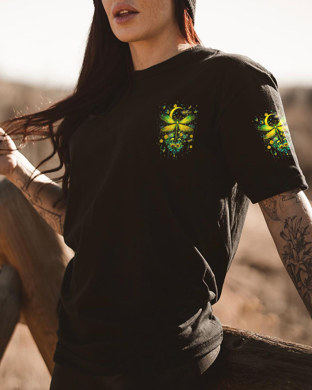 Hello Darkness My Old Friend Green Dragonfly Moon Graphic AOP Shirts _10_ XVV2p