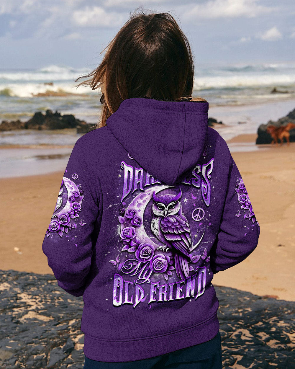 Hello Darkness My Old Friend Purple Owl Moon Rose Graphic Tee for Women AOP Shirts _11_ lZt7E