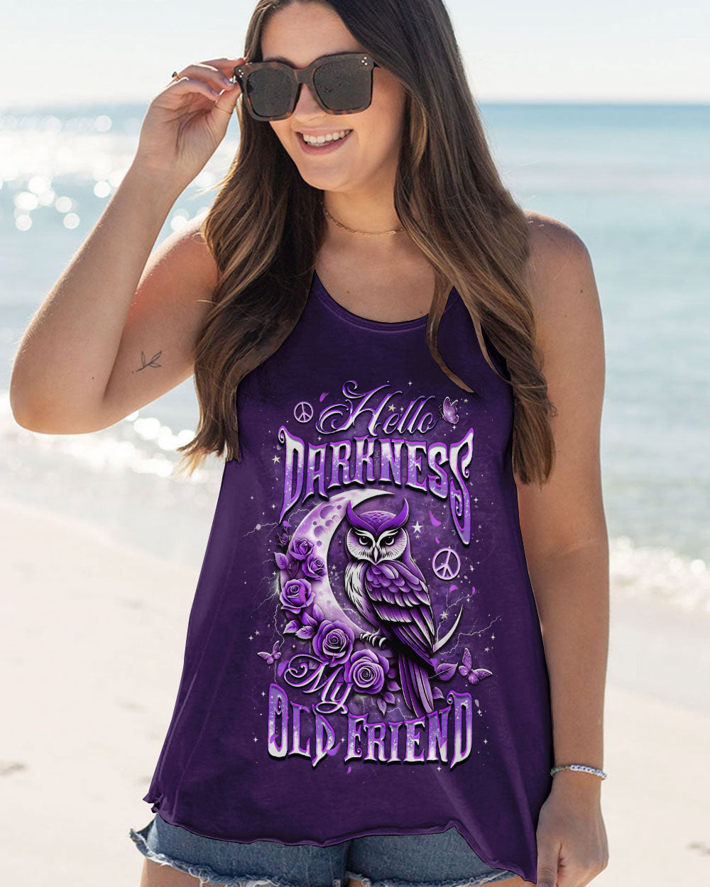 Hello Darkness My Old Friend Purple Owl Moon Rose Graphic Tee for Women AOP Shirts _12_ OWZF8