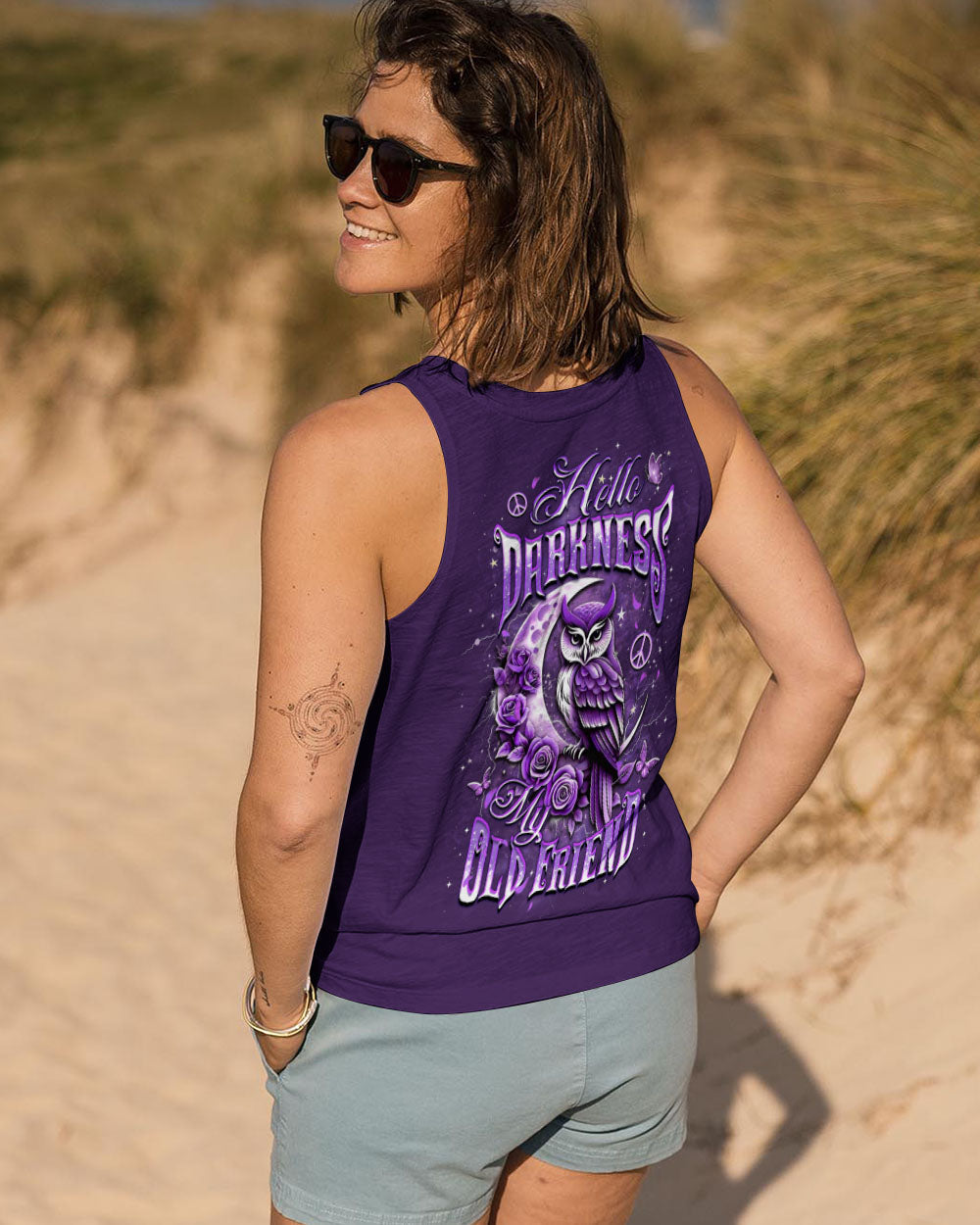Hello Darkness My Old Friend Purple Owl Moon Rose Graphic Tee for Women AOP Shirts _14_ 85ks6