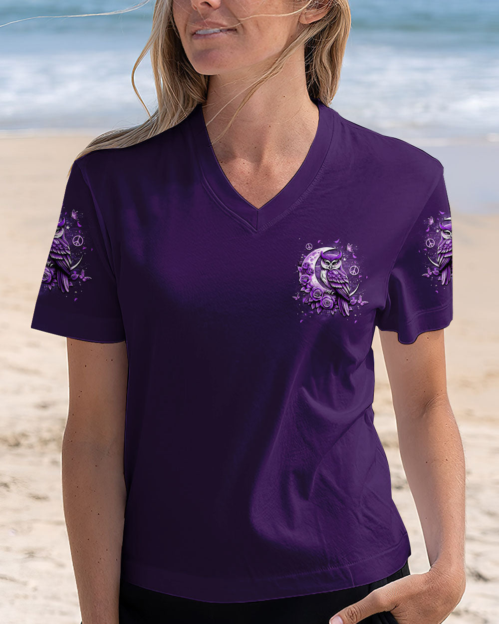 Hello Darkness My Old Friend Purple Owl Moon Rose Graphic Tee for Women AOP Shirts _4_ 6IRuu