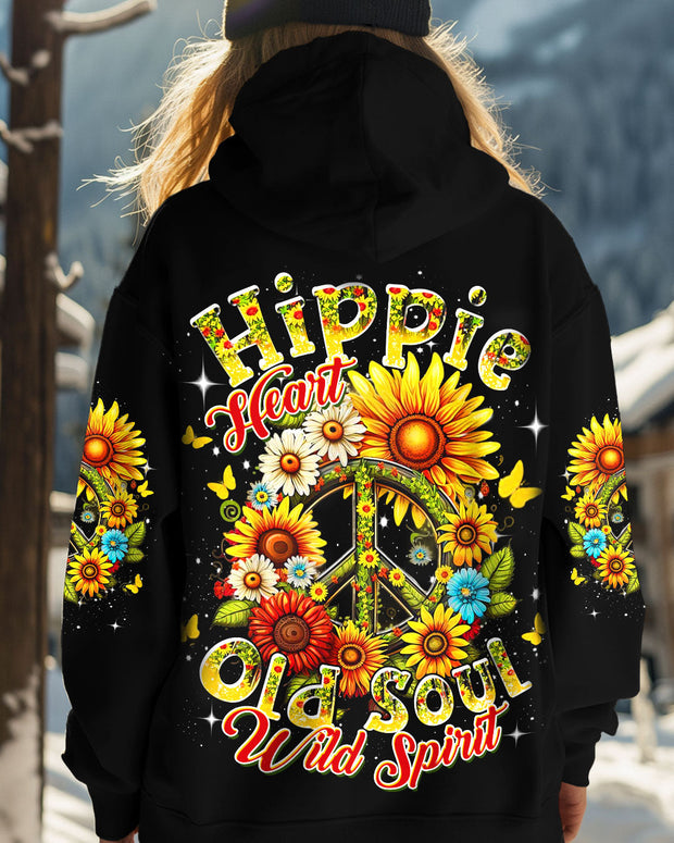 Hippie Heart Old Soul Wild Spirit - Sunflower Peace Sign - AOP Shirts