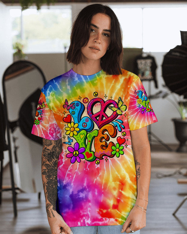 Hippie Love Tie-Dye - Colorful Flower Graphic Tee for Women - AOP Shirts