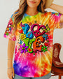 Hippie Love Tie Dye Colorful Flower Graphic Tee for Women AOP Shirts _2_ GkwAB