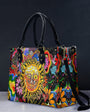 Hippie Psychedelic Sun Face With Flowers Trippy Boho Leather Bag Gift for Women _2_ kzCTP