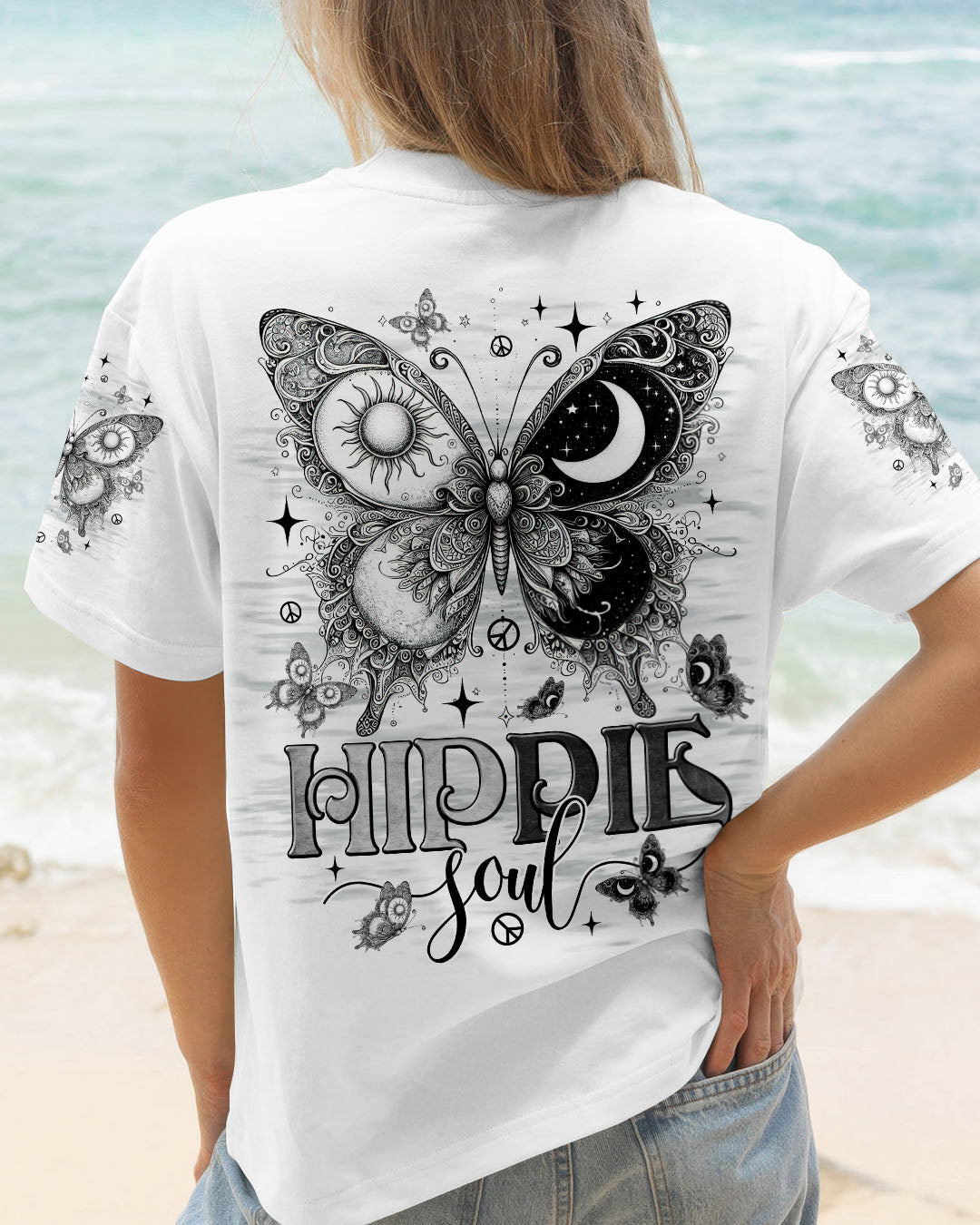 Hippie Soul Butterfly Black _26 White Sun and Moon Tee for Women AOP Shirts _5_ HUEFD