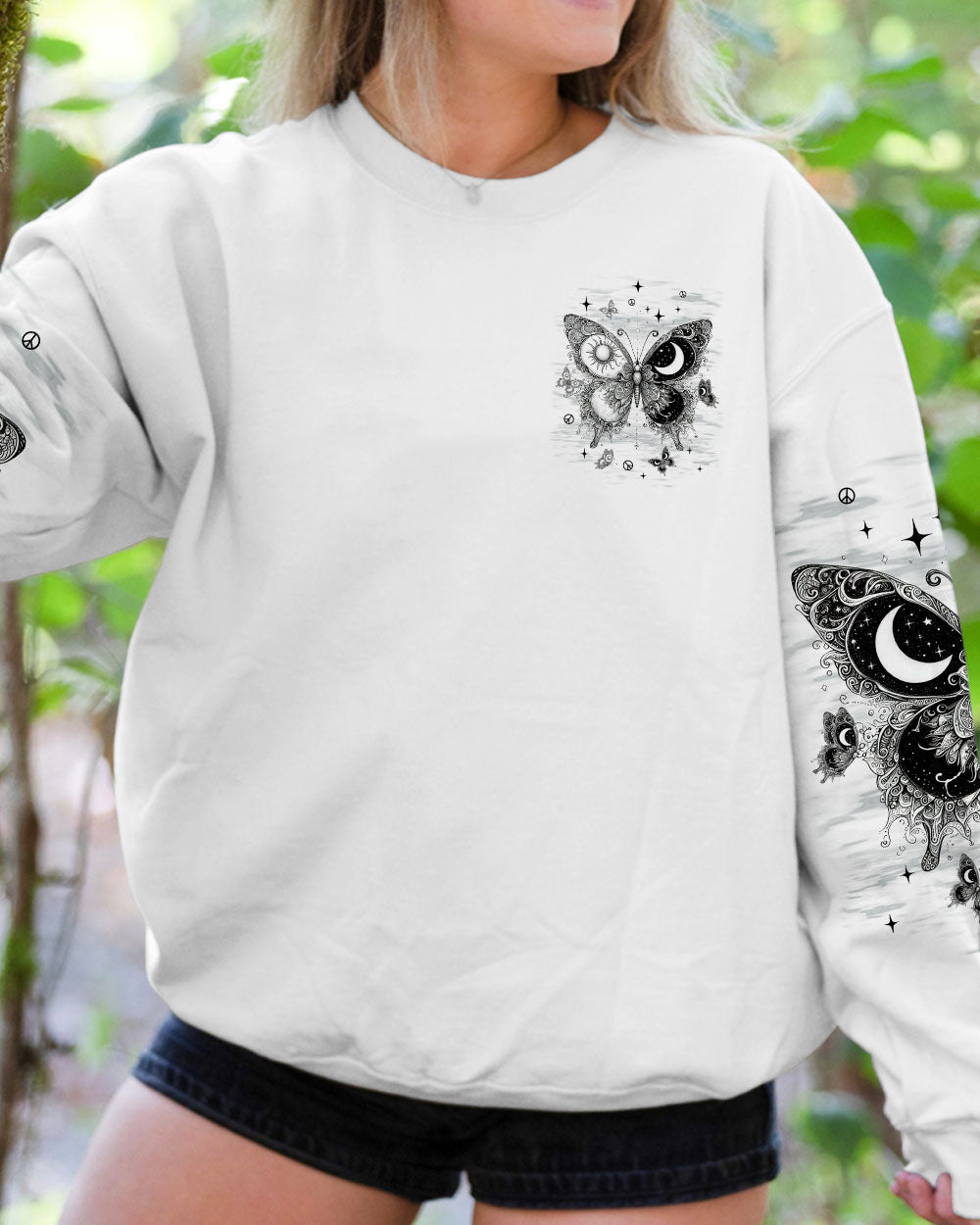Hippie Soul Butterfly Black _26 White Sun and Moon Tee for Women AOP Shirts _8_ PmENZ