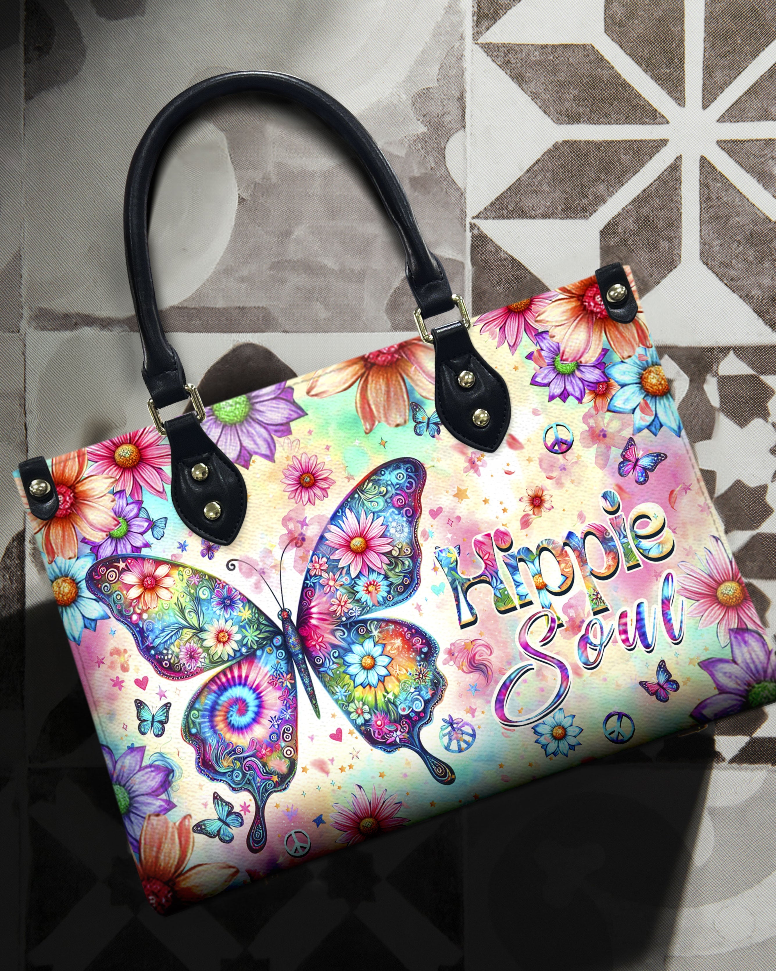 Hippie Soul Butterfly Floral Colorful Tie Dye Hippie Leather Bag Gift for Women _1_ eKL4p