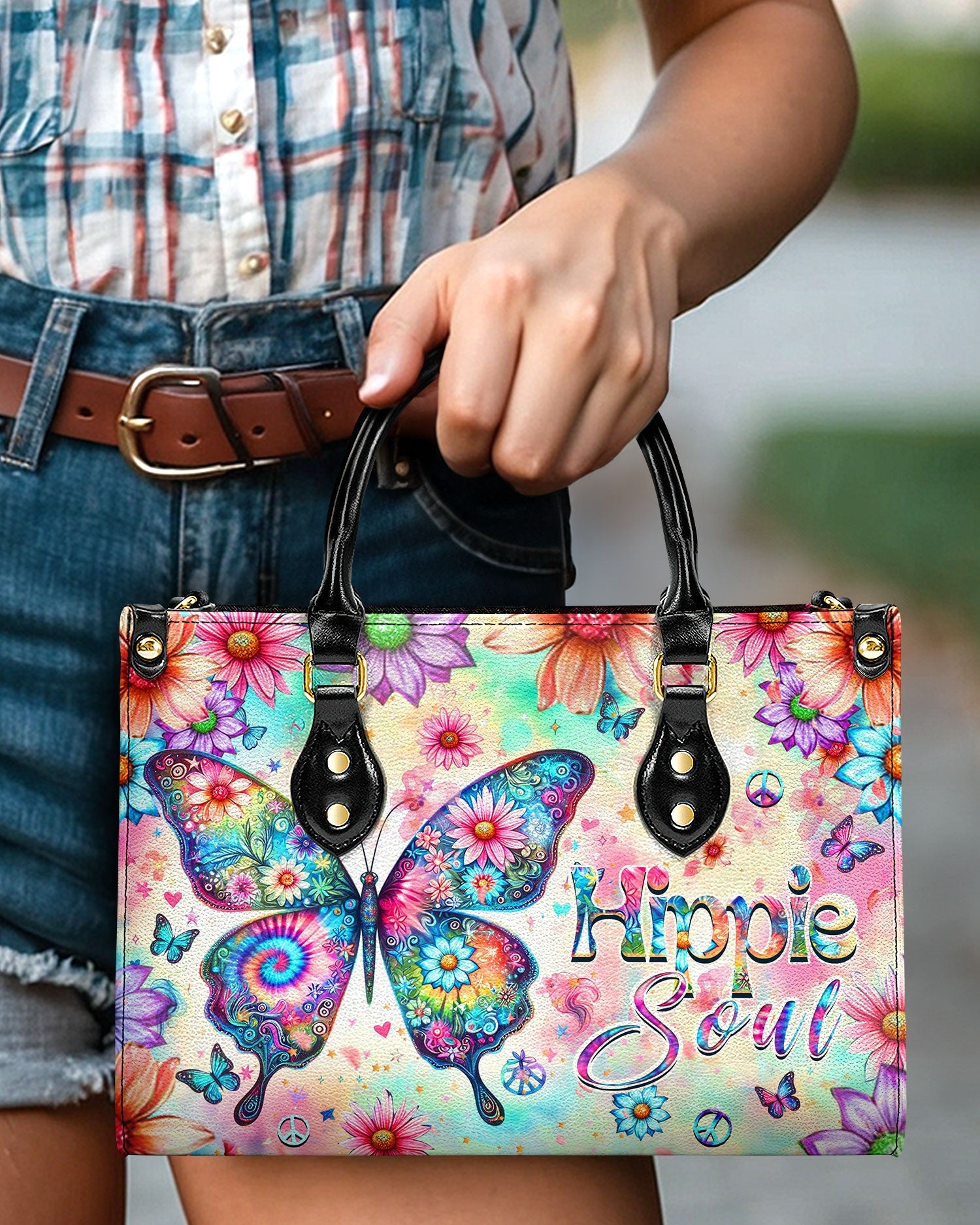 Hippie Soul Butterfly Floral Colorful Tie Dye Hippie Leather Bag Gift for Women _2_ DriBj