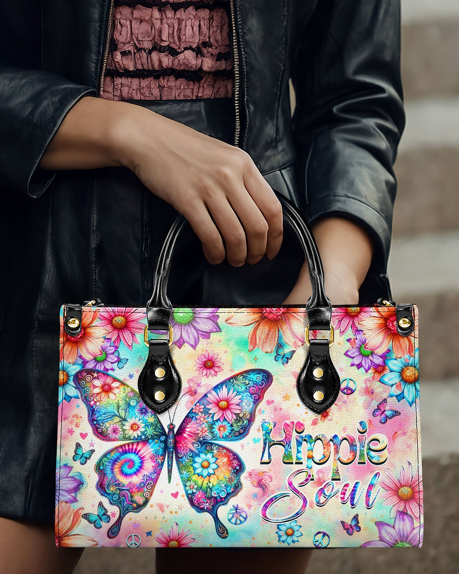 Hippie Soul Butterfly Floral Colorful Tie Dye Hippie Leather Bag Gift for Women _3_ 7FoKT