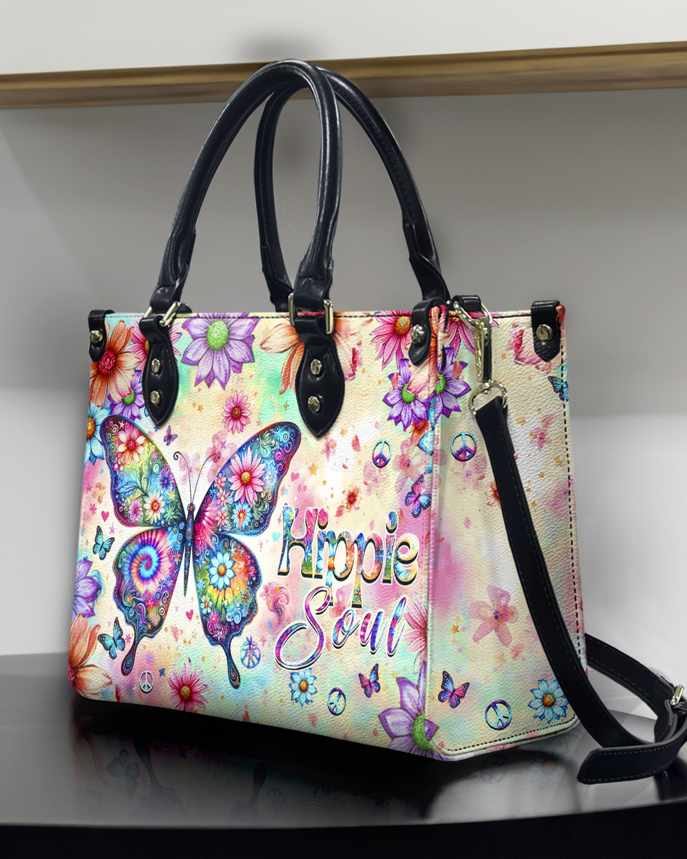 Hippie Soul Butterfly Floral Colorful Tie Dye Hippie Leather Bag Gift for Women _4_ ZWM8l