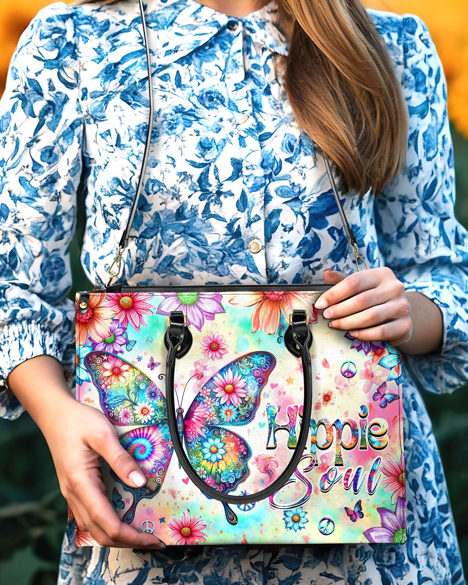 Hippie Soul Butterfly Floral Colorful Tie Dye Hippie Leather Bag Gift for Women _6_ duXIV