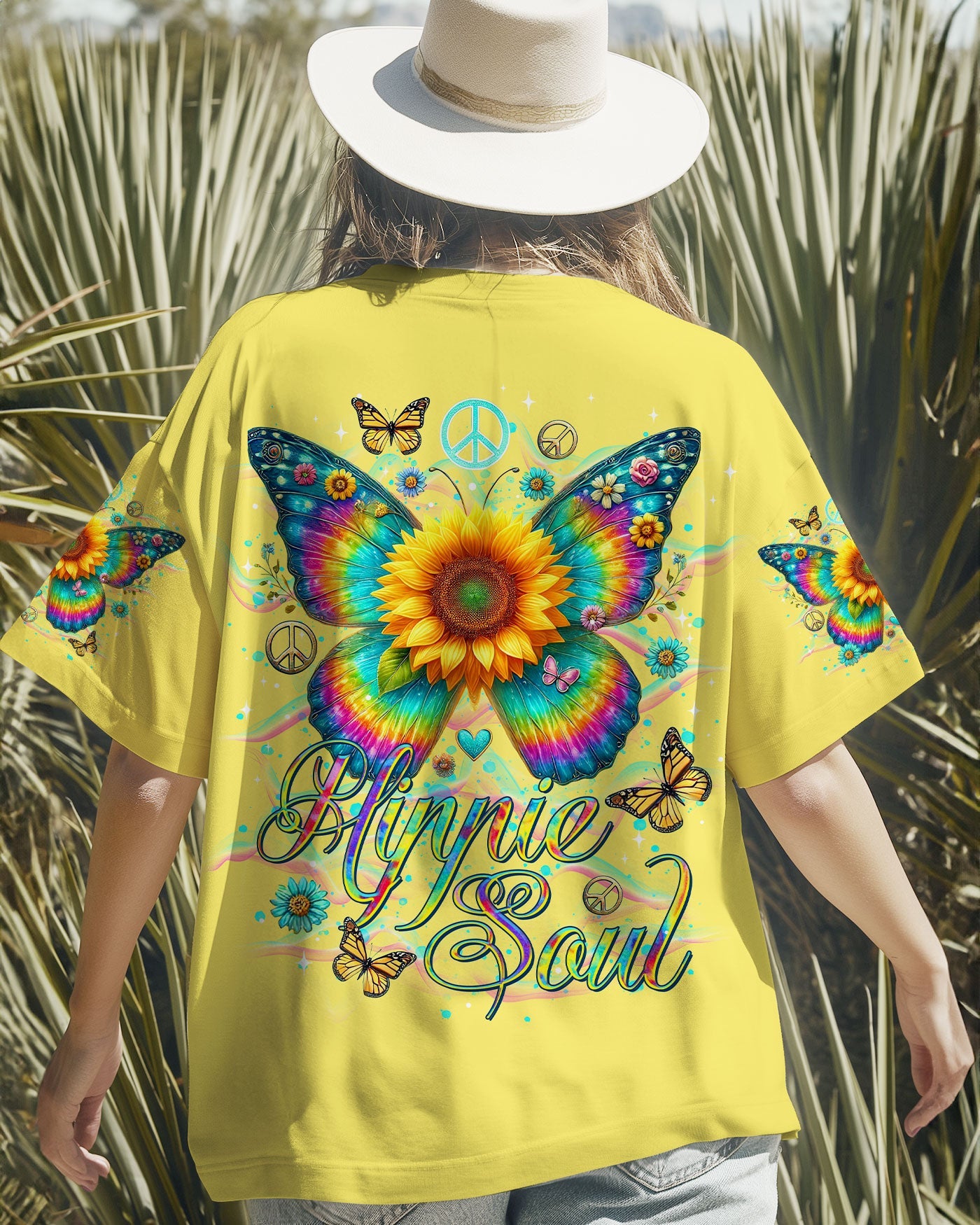 Hippie Soul Butterfly Sunflower Retro Boho Tie Dye Graphic AOP Shirts _3_ 4puFg