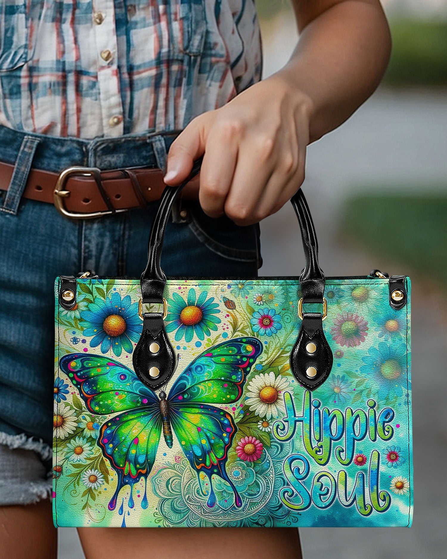 Hippie Soul Colorful Butterfly with Floral Style Hippie Leather Bag _4_ cRASm