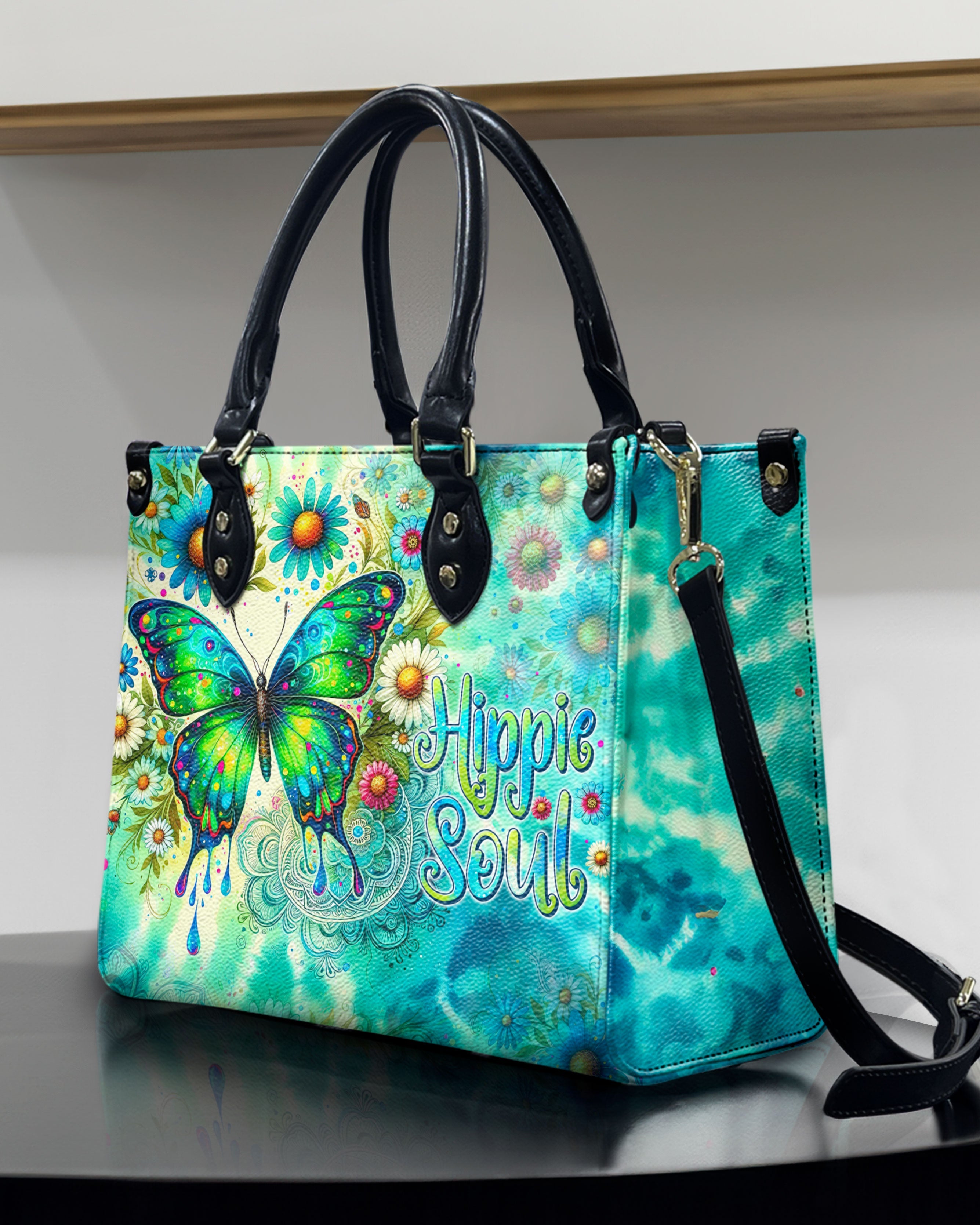 Hippie Soul Colorful Butterfly with Floral Style Hippie Leather Bag _5_ PAT1x