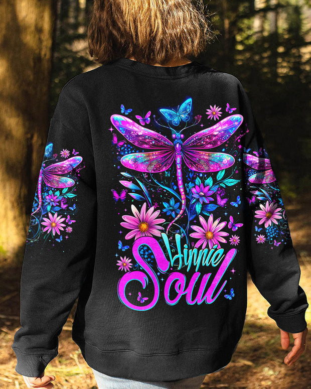 Hippie Soul - Colorful Dragonfly and Flowers Graphic - AOP Shirts