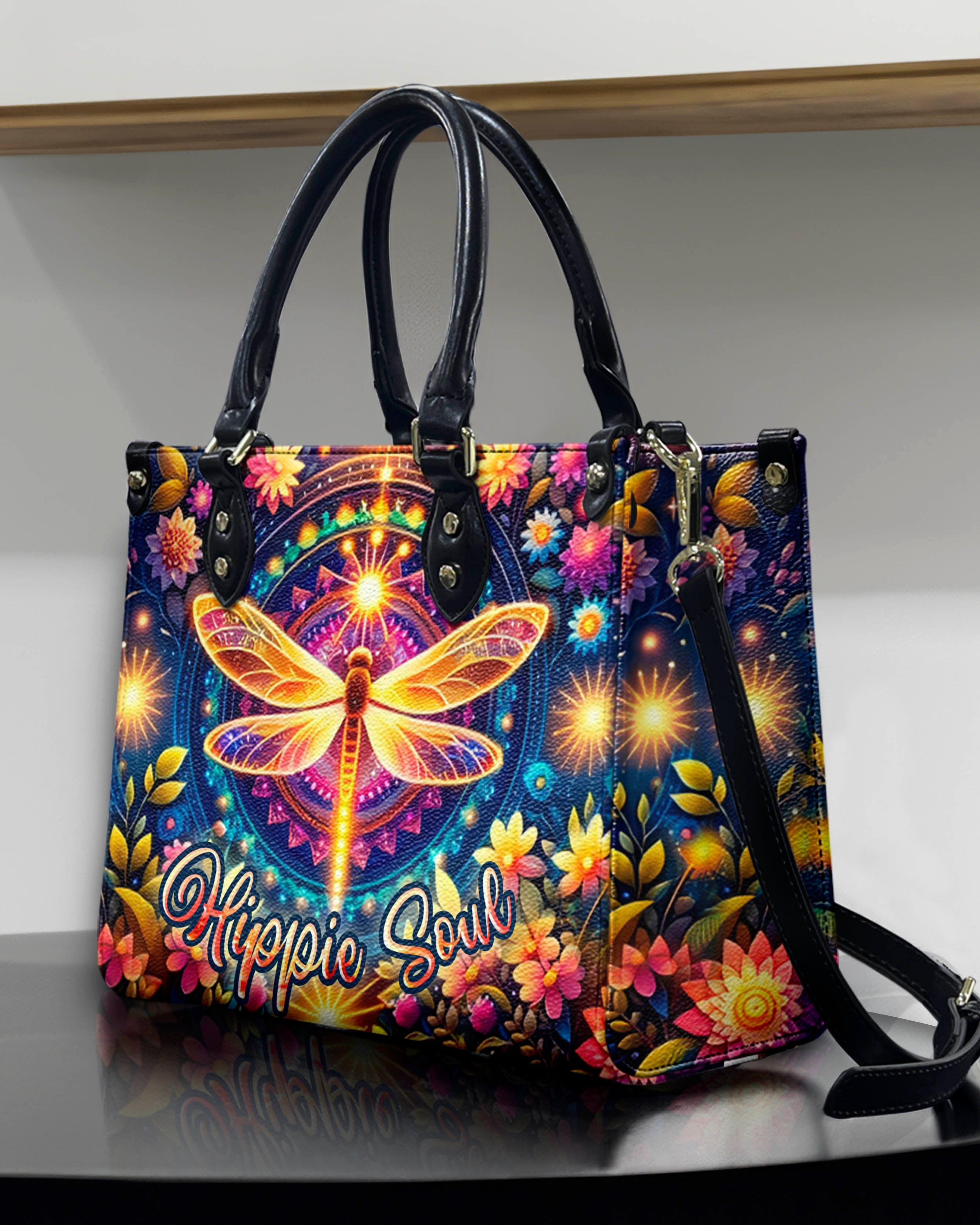 Hippie Soul Dragonfly Psychedelic Floral Leather Bag Gift for Women _4_ Dwydj