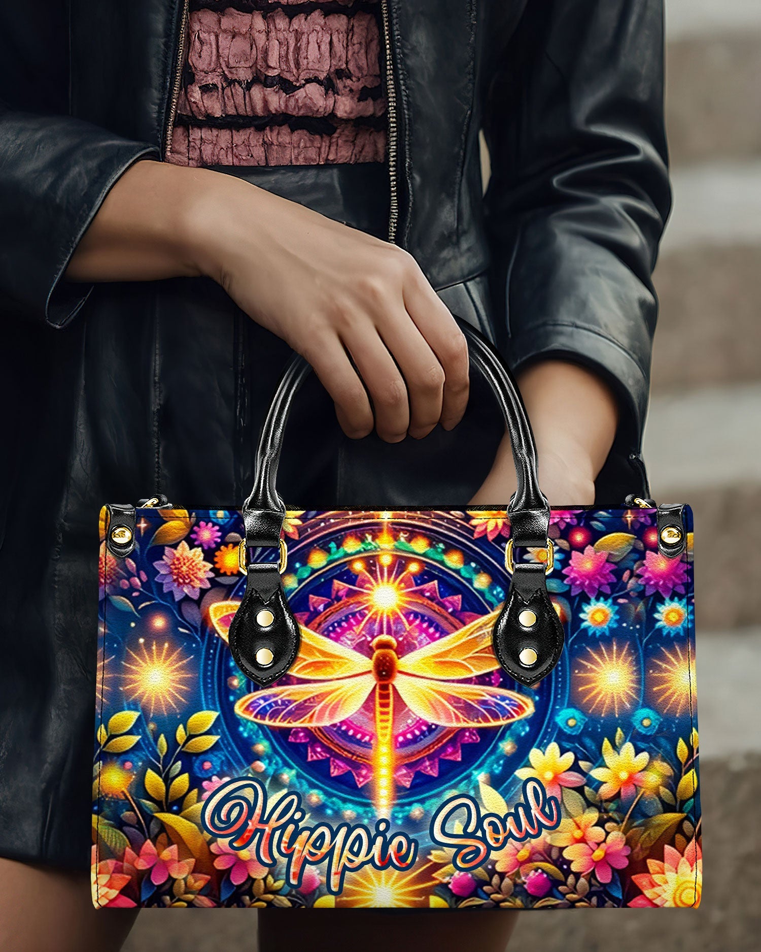 Hippie Soul Dragonfly Psychedelic Floral Leather Bag Gift for Women _5_ HAuyN