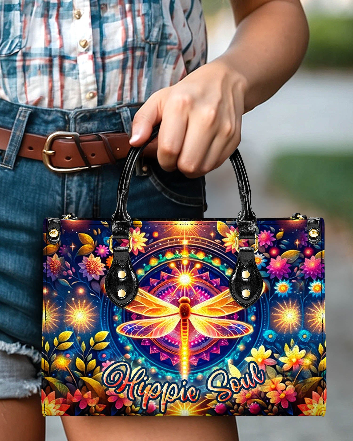 Hippie Soul Dragonfly Psychedelic Floral Leather Bag Gift for Women _6_ S0UI8
