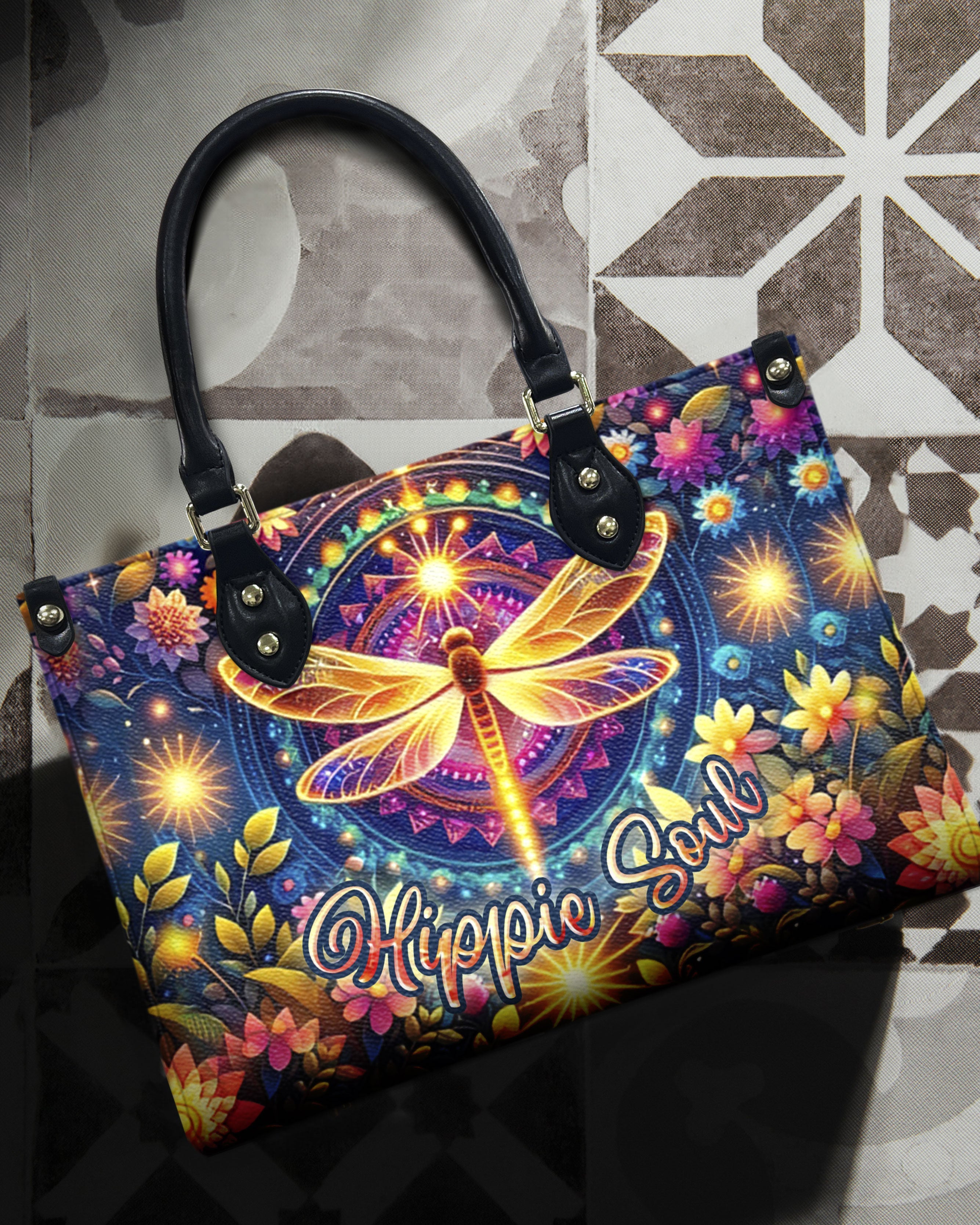 Hippie Soul Dragonfly Psychedelic Floral Leather Bag Gift for Women _7_ efUTw