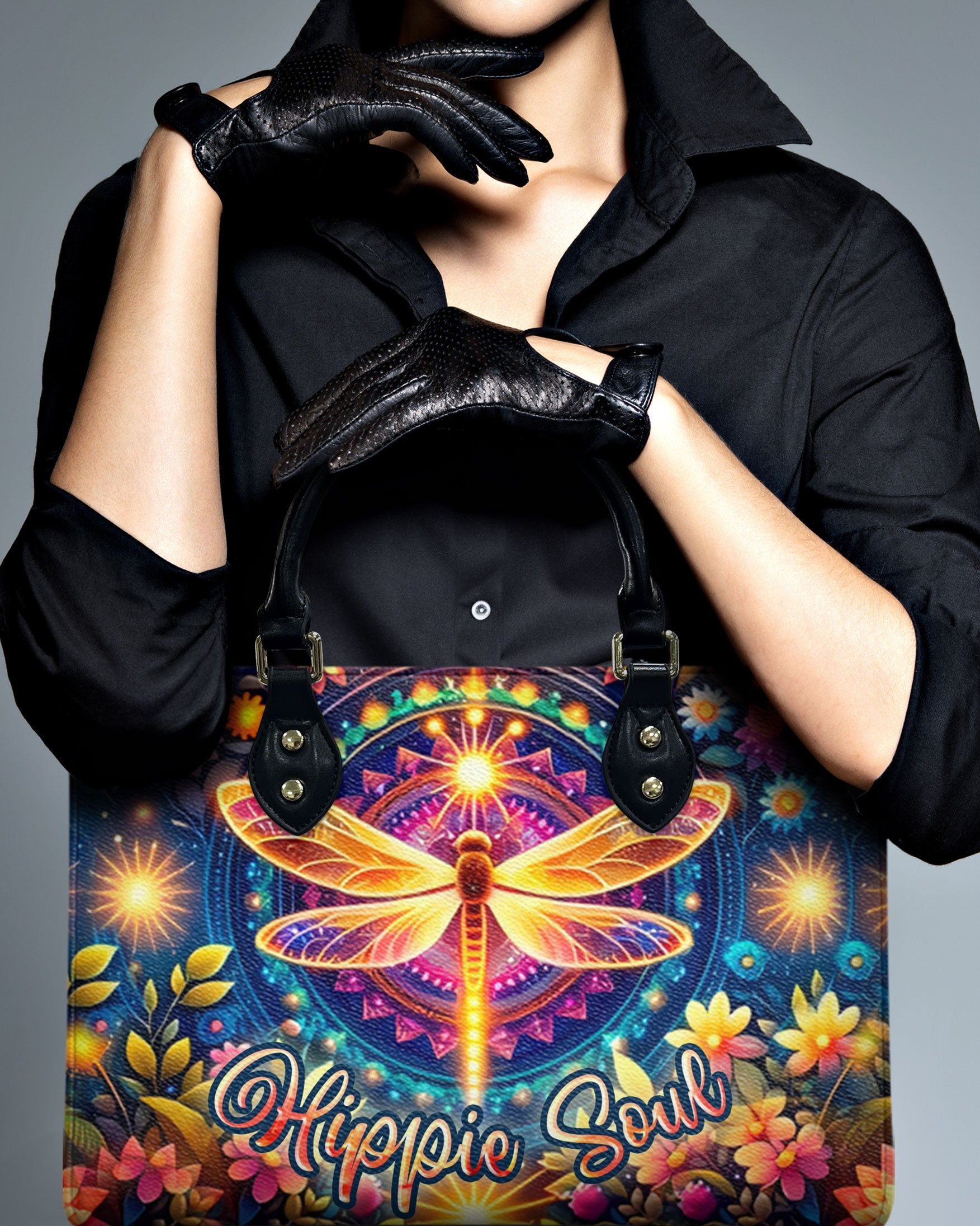 Hippie Soul Dragonfly Psychedelic Floral Leather Bag Gift for Women _8_ W9uwN