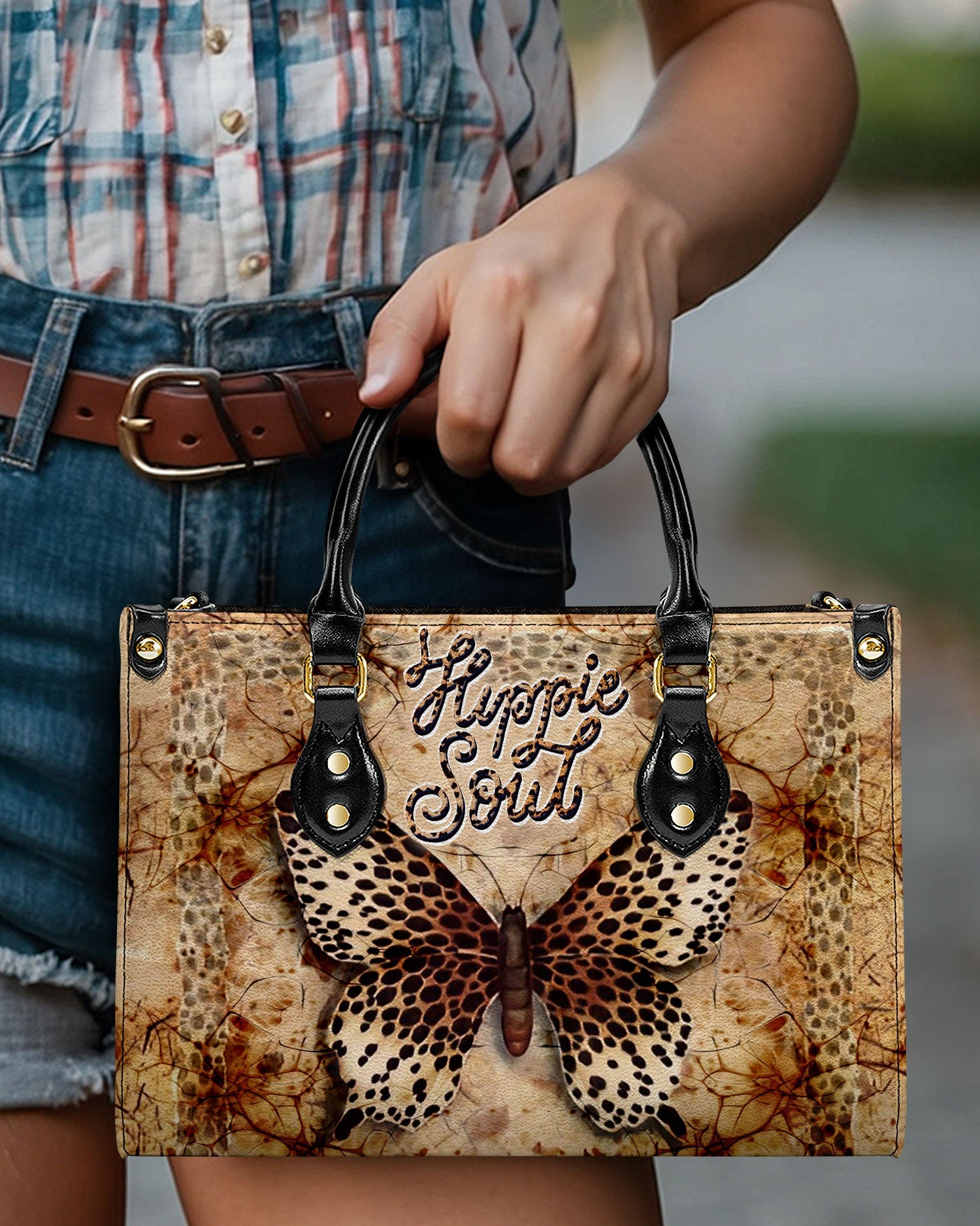 Hippie Soul Leopard Butterfly Vintage Boho Style Hippie Leather Bag _6_ UrjmJ