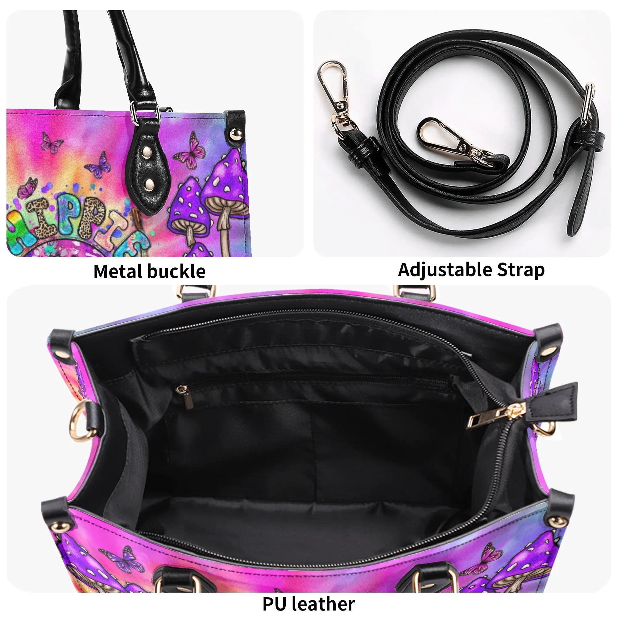 Hippie Soul Mushroom Tie Dye Psychedelic Colorful Peace Sign Hippie Leather Bag _2_ tmTzf