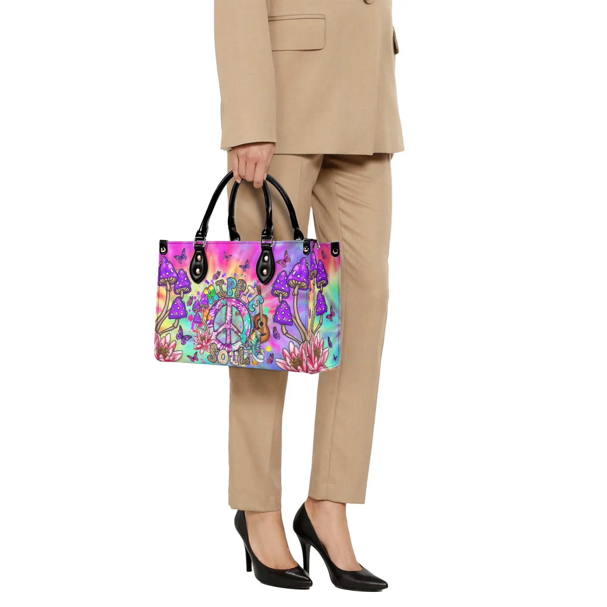 Hippie Soul Mushroom Tie Dye Psychedelic Colorful Peace Sign Hippie Leather Bag _4_ bjsyK