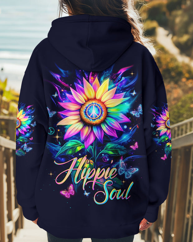 Hippie Soul Sunflower - Colorful Butterflies Peace Flower Graphic - AOP Shirts