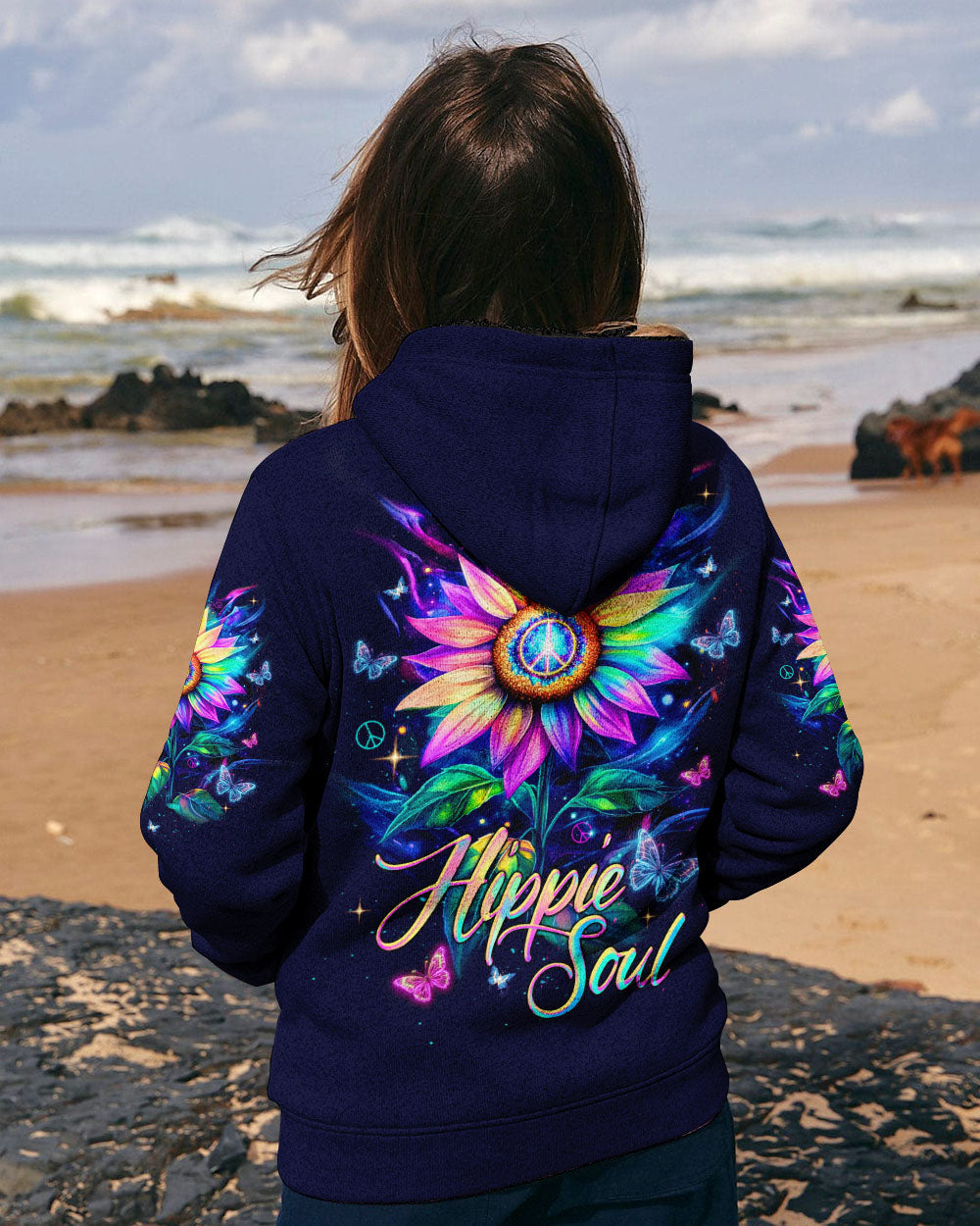 Hippie Soul Sunflower Colorful Butterflies Peace Flower Graphic AOP Shirts _9_ YoaVk