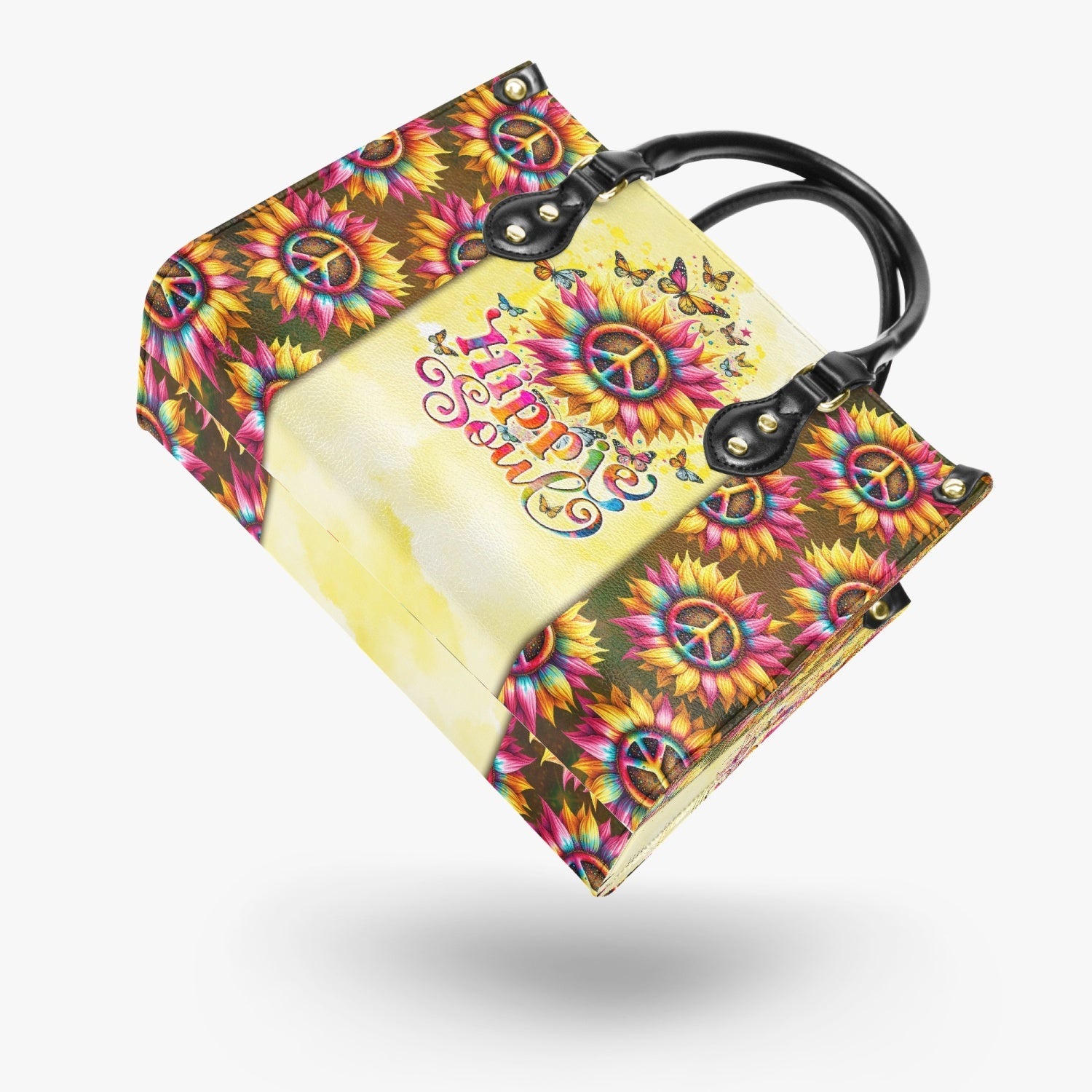 Hippie Soul Sunflower Peace with Butterflies Hippie Leather Bag for Women _2_ 9LYvz