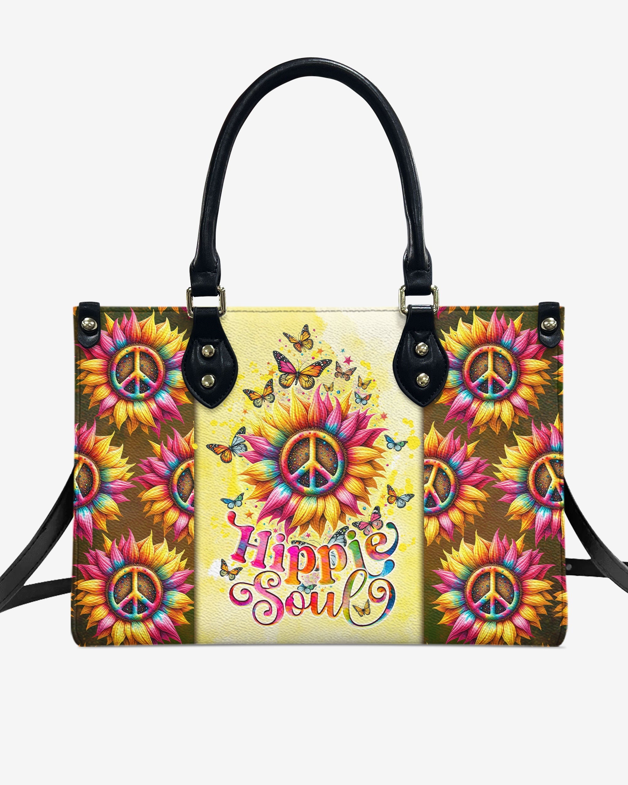 Hippie Soul Sunflower Peace with Butterflies Hippie Leather Bag for Women _7_ kZoQy
