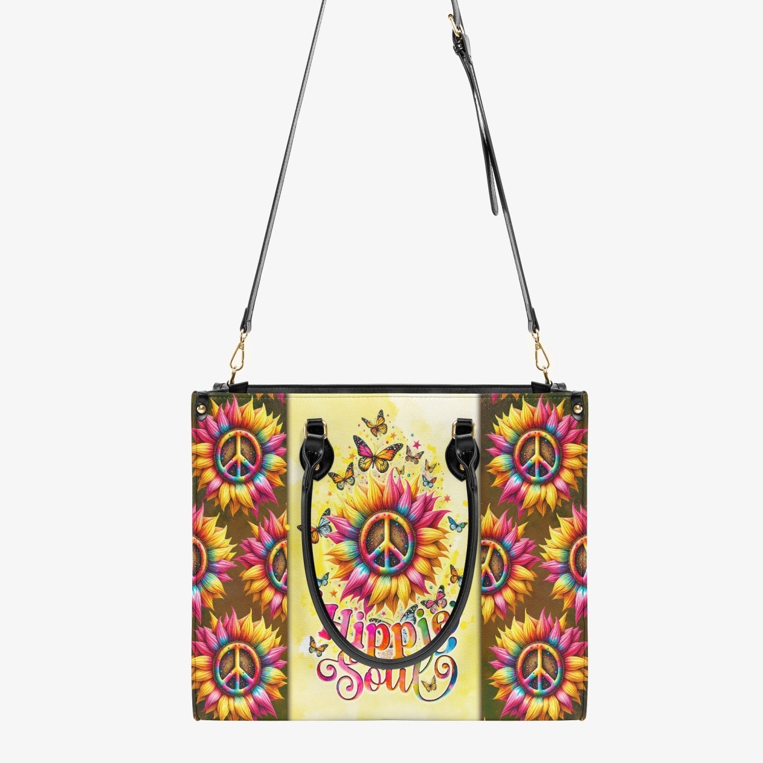 Hippie Soul Sunflower Peace with Butterflies Hippie Leather Bag for Women _9_ A8k9b