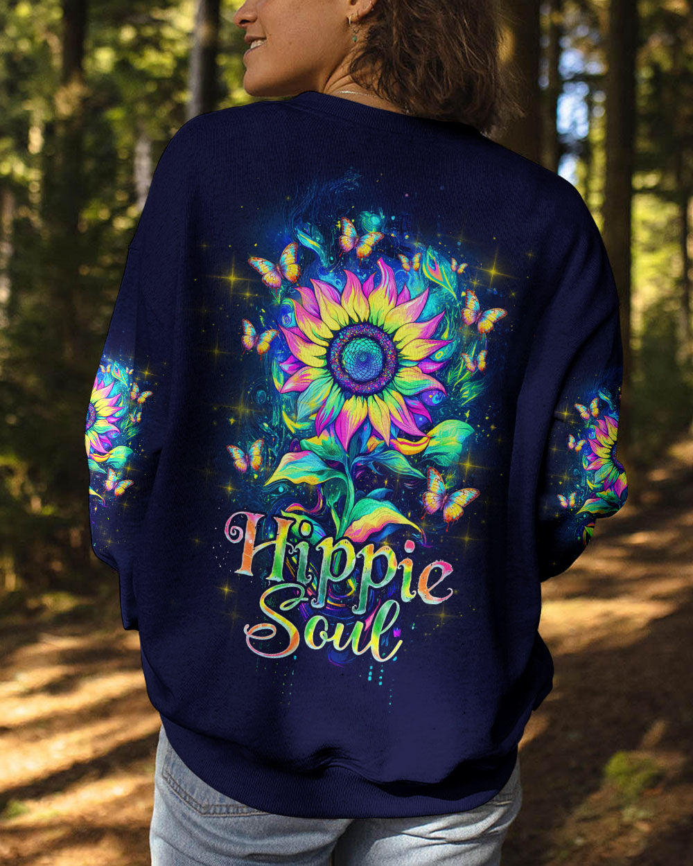 Hippie Soul Sunflower Trippy Psychedelic Butterfly Graphic AOP Shirts _10_ aiJb2