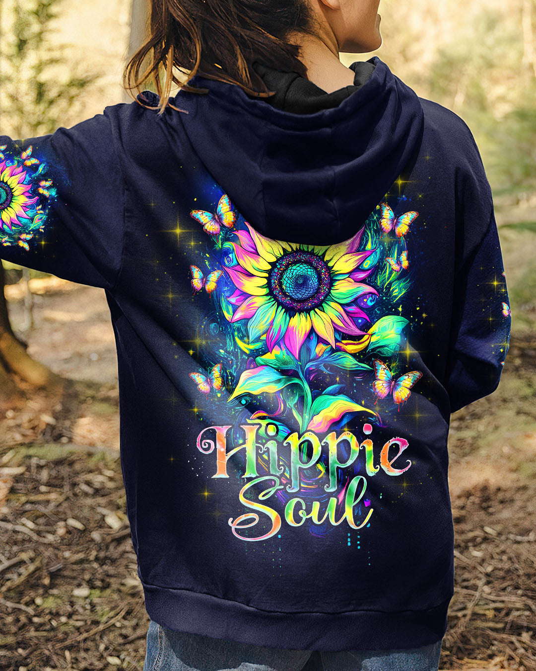 Hippie Soul Sunflower Trippy Psychedelic Butterfly Graphic AOP Shirts _8_ waTjK