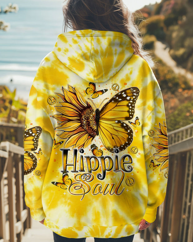 Hippie Soul - Yellow Tie Dye Peace Signs and Sunflower Butterfly - AOP Shirts