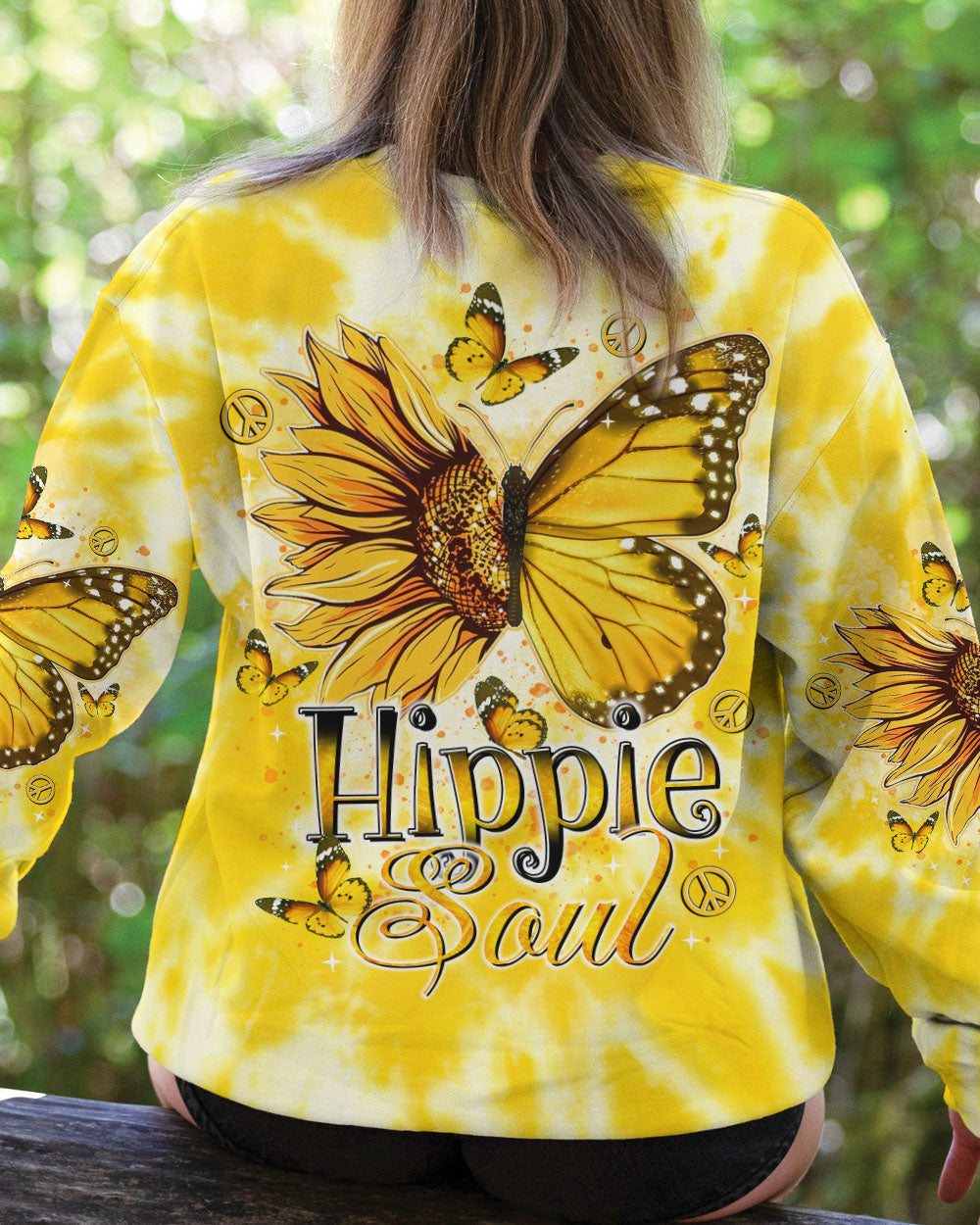 Hippie Soul Yellow Tie Dye Peace Signs and Sunflower Butterfly AOP Shirts _3_ gGxkQ