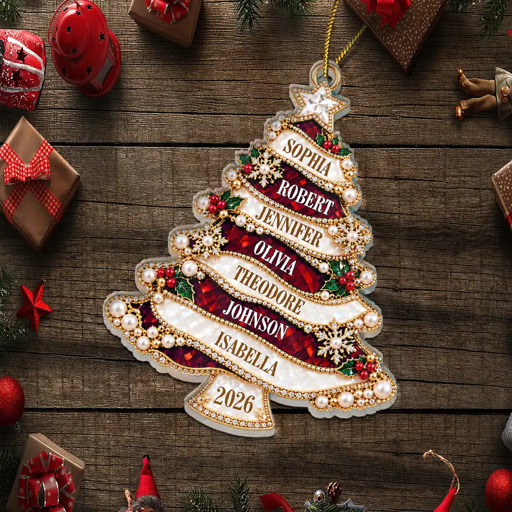 HolidayGiftForFamily PersonalizedChristmasTreeGoldenPearlAcrylicOrnament AT2382 CLA4168 MK 5