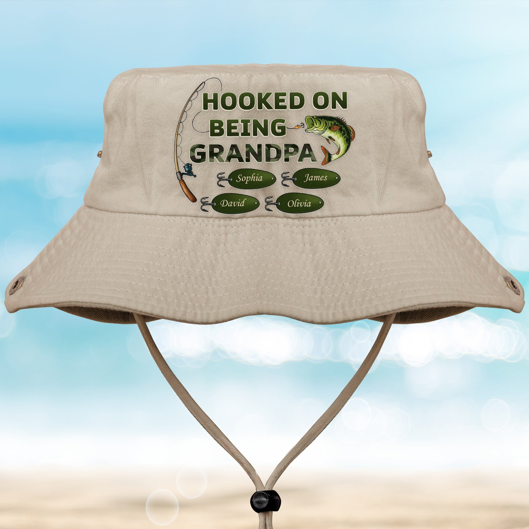 Hooked On Being Grandpa Personalized Bucket Hat_1_1c033828 4b26 48fa bfe6 1a77547f8fbb