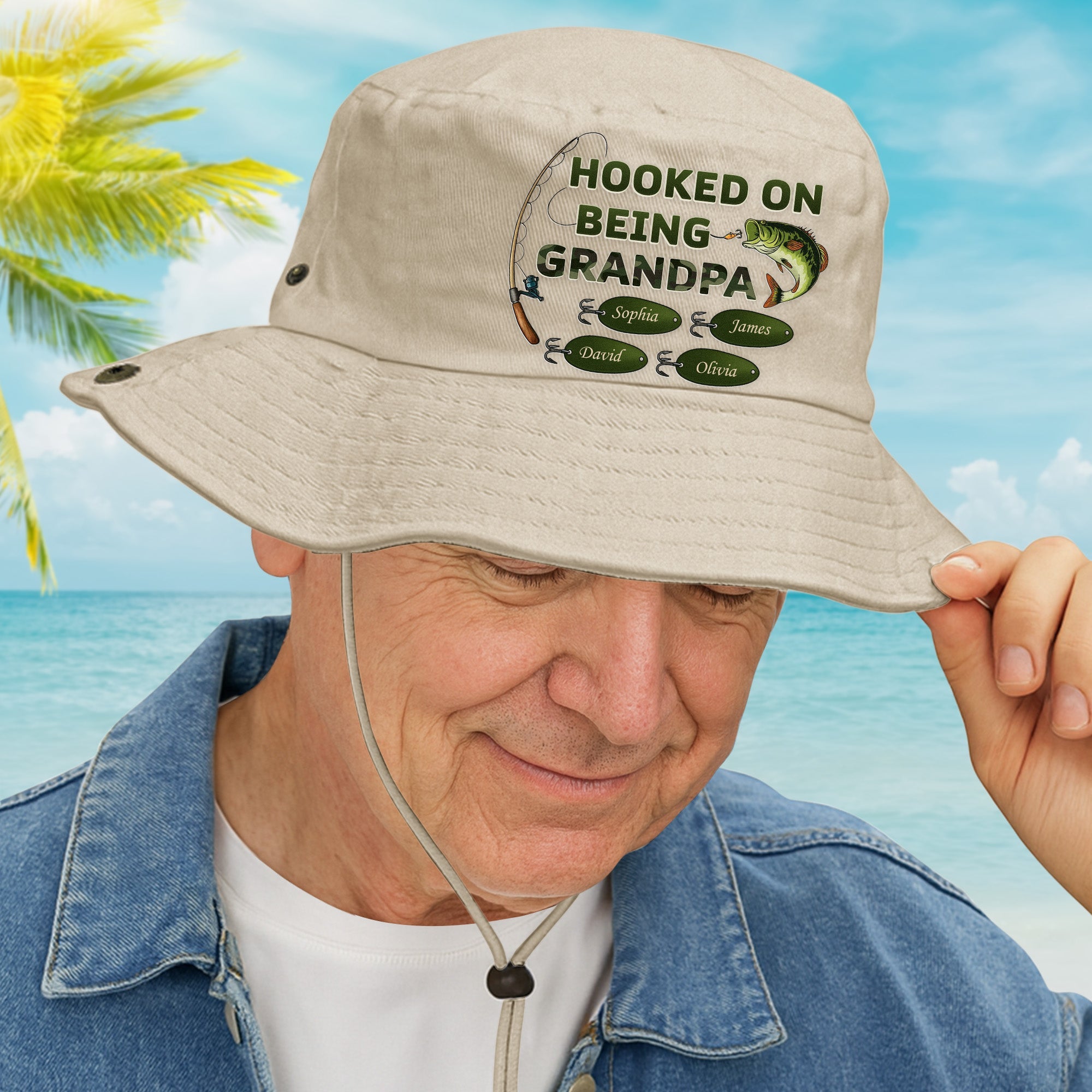 Hooked On Being Grandpa Personalized Bucket Hat_2_22973b80 dbc7 42f7 a17e cb25d49dd405