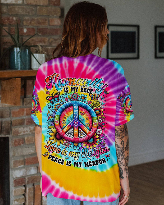 Humanity Is My Race Love Is My Religion - Tie Dye Peace Symbol - AOP Shirts