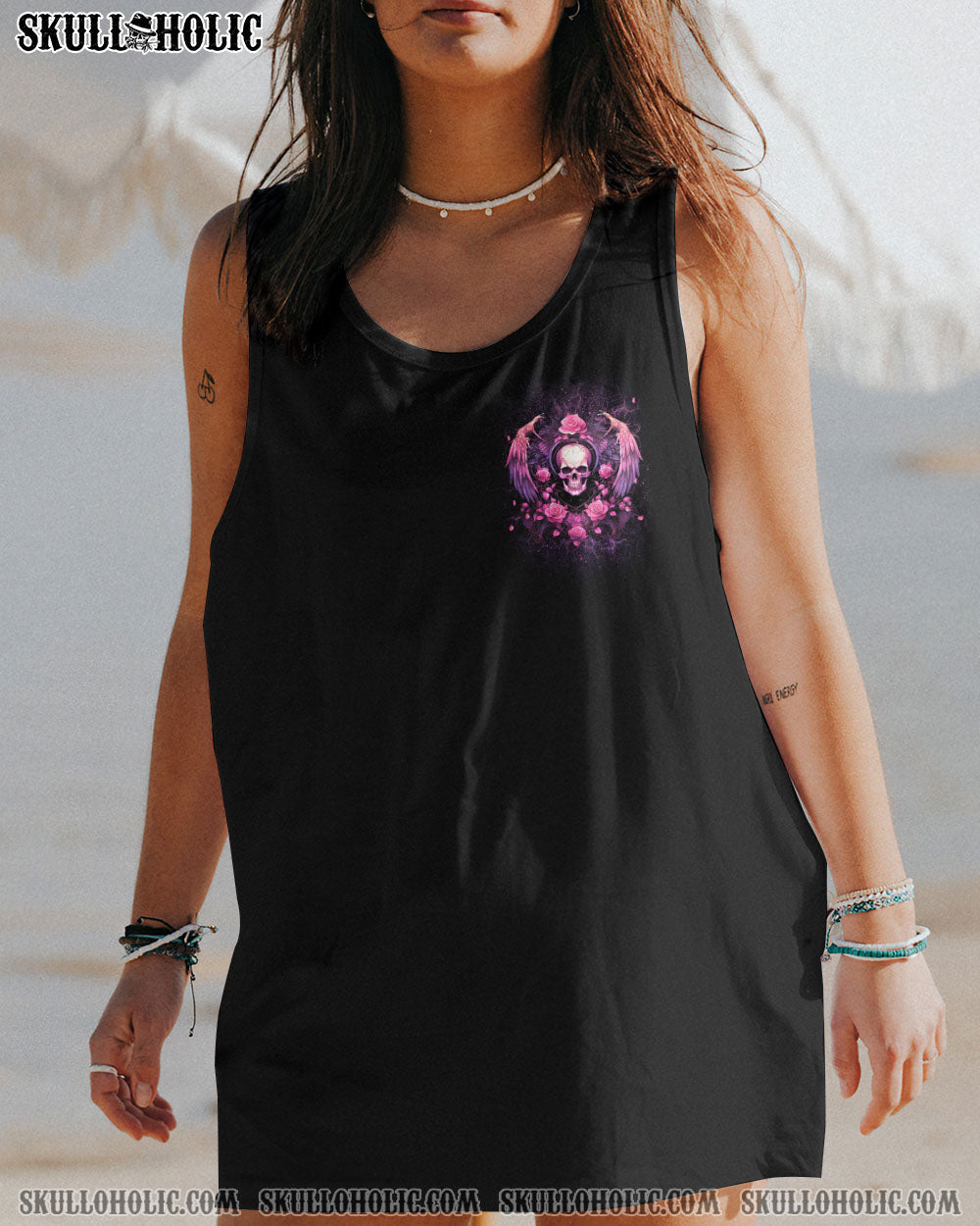 I Am the Storm She Whispered Back Pink Skull Wings and Roses Graphic AOP Shirts _14_ 4Lxm9